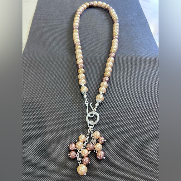 New, handmade 3-tone fall colors faux pearl necklace and earrings with purchase - Picture 6 of 6